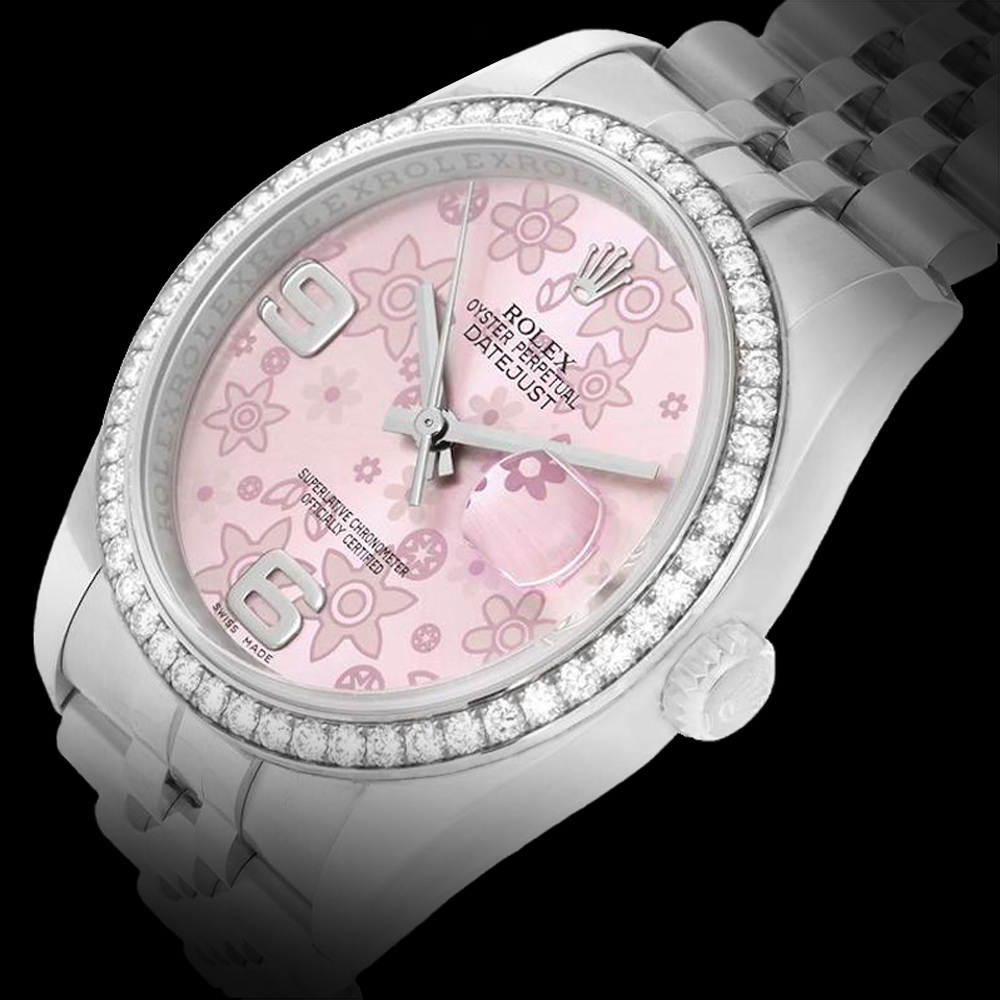 Rolex Datejust quadrante rosa floreale con diamanti  